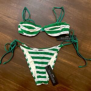 TRIANGL MALA DUNE GREEN & WHITE SET TOP XXS BOTTOM XS NEW WITH TAGS